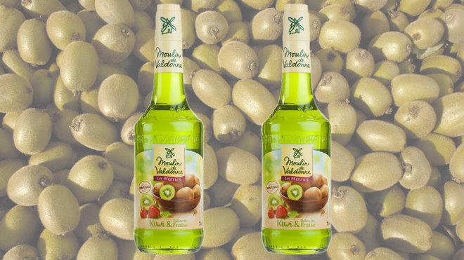 Disponible en grandes surfaces, le sirop kiwi et délice de fraise de Moulin de Valdonne se déguste à l’apéritif ou au dessert.