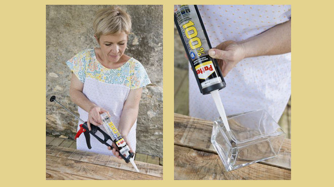 Etape 3 : Placez la cartouche de colle Pattex 100% Fixe et Jointe dans un pistolet extrudeur.