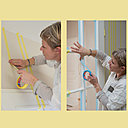 Etape 2 : Le long des repères sur le mur, posez le ruban de masquage Bords Ultra Nets. Sur les parties vitrées, utilisez le ruban spécial vitres. Marouflez avec vos doigts, afin que le ruban adhère parfaitement à la surface à protéger.