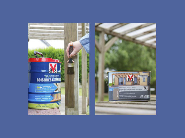 La marque V33 est spécialiste des produits de traitement de bois.