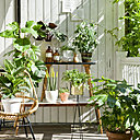 Poser deux tables l’une sur l’autre crée un support original à deux niveaux pour tout type de plantes, et ne nécessite aucun coup de marteau.