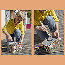 Etape 2 : Ouvrez le pot d’Imprégnant Protect Activ V33 en glissant un tournevis plat entre le pot et le couvercle sans forcer. Mélangez l’imprégnant avec une baguette large jusqu’à ce qu’il soit homogène.