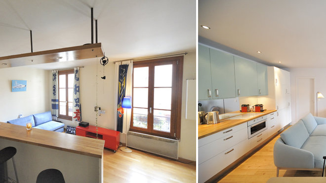 Avant/après. La nouvelle disposition du mobilier  valorise l’espace et la cuisine profite désormais d’une belle luminosité.