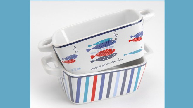 Des petits poissons pour un repas marin. Plats en porcelaine de 10 x 15 x 5 cm 23 €. 4 mini-plats à gratin Mer du Sud. Amadeus. Des petits poissons pour un repas marin. Plats en porcelaine de 10 x 15 x 5 cm 23 €. 4 mini-plats à gratin Mer du Sud. Amadeus.