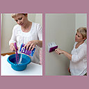 Etape 3 : Préparez la colle pour papier peint intissé Métylan selon les instructions inscrites sur la boîte, puis encollez la surface repérée sur votre mur avec une brosse à encoller.