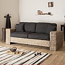 Lignes contemporaines pour le canapé en rotin de Kubu et tissu coton Noir 2 places et demie, Delamaison.fr