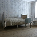 Accord parfait entre des meubles de style Gustavien, un joli parquet clair, et un papier-peint suranné.