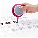 Pour réaliser des décorations en chocolat, ce tapis sert de patron. Il suffit de faire fondre le chocolat ou le caramel au micro-ondes, puis de reproduire la forme à l’aide du Décopen. En silicone. Kit composé d’un tapis transparent, de 4 patrons, d’une poche à douille Décopen et de 2 douilles. 33,99 €. Kit tapis de décoration. Lekué.