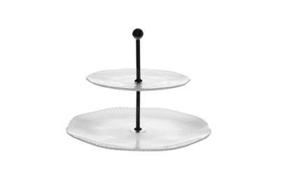 Pour Noël, une jolie présentation s'impose. Le serviteur deux étages est en verre. Diamètres 22 et 31 cm : 44 €. Collection Mosaïque. Côté Table.