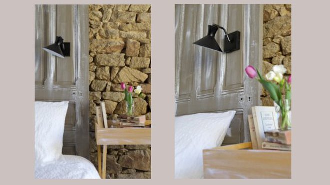 Résultat 2: focus sur les deux petites appliques, grâce auxquelles vous disposez maintenant d’une belle lumière tamisée, idéale pour les lectures nocturnes. Et, dans le même esprit que la nouvelle tête de lit, la table de chevet s’accorde parfaitement à l’ensemble.