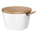 Un saladier malin en faïence doté d’un couvercle double usage en bambou et d’encoches pour les couverts. Diamètre 26 cm x H 15 cm 19,99 €. Carrefour