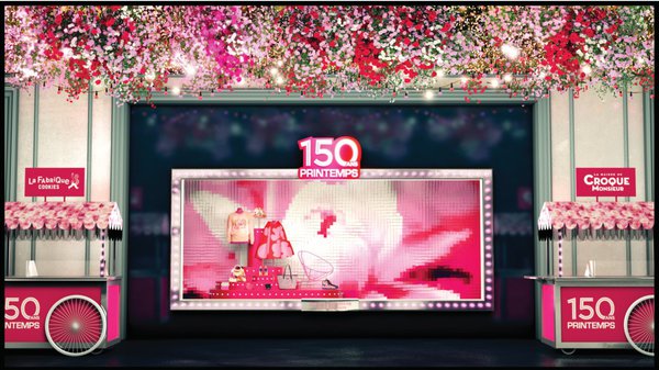 Côté vitrines : 11 artistes ont été invité à (ré)interpréter les 11 vitrines mythiques du boulevard Haussmann. Le duo d’artistes milanais Carnovsky, l’artiste en art visuel et directeur artistique, Mat Maitland, l’artiste américaine Mia Pearlman, la scénographe-plasticienne parisienne, Emilie Faïf, le peintre brésilien Mateus Bailon, l’artiste française Nathalie Boutté et Sarah Illenberg, artiste multidisciplinaire basée à Berlin ; offrent leur vision de la fleur qui se révèle au Printemps.