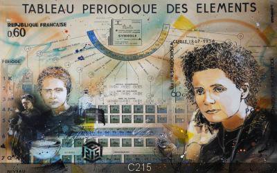 Pierre et Marie Curie sur un Tableau périodique des éléments.