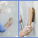 Etape 1 : avant toute chose, il est indispensable de brosser la façade pour éliminer les saletés et parties friables avec une brosse à poils durs ou une brosse métallique.