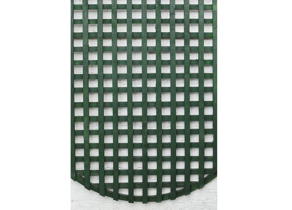 Etape 4 : Voici à quoi votre treillis devrait ressembler sur votre mur sans les plantes. Si vous avez coupé votre treillis pour le cintrer parce que cette forme n’était pas disponible localement, vous devrez créer une bande en bois cintrée pour terminer l’arche, comme indiqué.