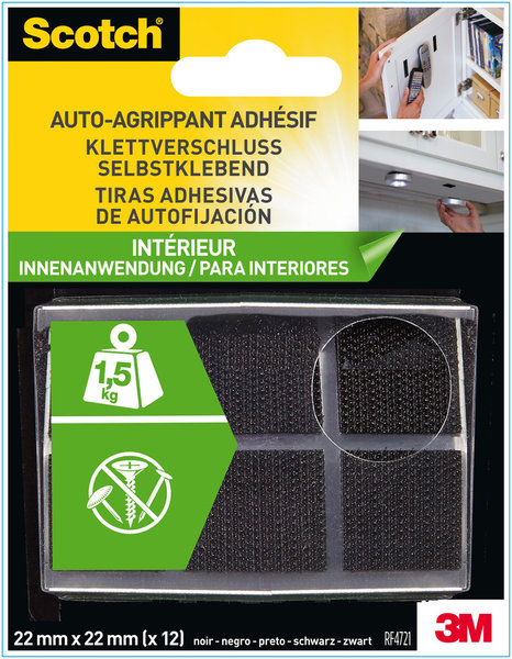 Auto-agrippants Scotch® 22x22 mm noir intérieur pour simplifier la vie quotidienne dans la maison.