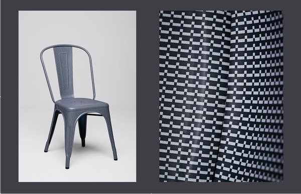 Le charme à l’italienne selon Giulio Ridolfo et sa chaise A imprimée d’un dessin très graphique en noir et blanc. Une chaise habillée élégamment.