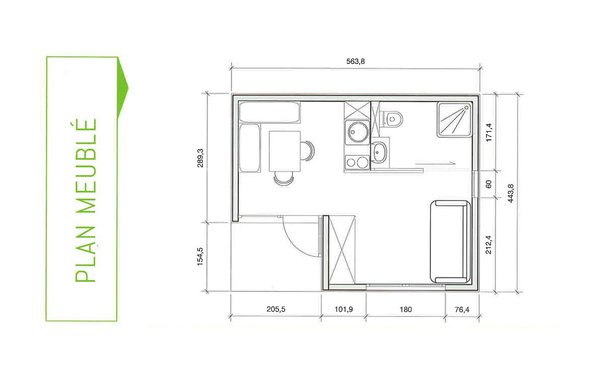 Plan des Kub meublés, l’espace est optimisé tout en ayant le confort minimum.