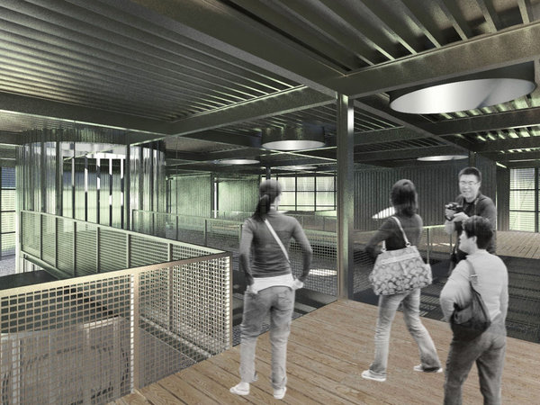 Les murs en mailles métalliques et polycarbonate ondulée du Silex’s dessinent un espace ouvert circulaire non chauffé et constamment ventilé pour offrir une température adaptée à la conservation des œuvres. Réalisation du bureau d’architecture Holoffe & Vermeersch.