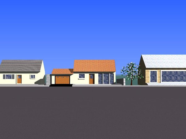 Illustration 3D photo réaliste de la future maison en environnement lointain.