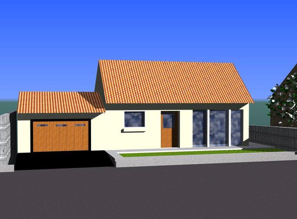 Illustration 3D photo réaliste de la future maison en environnement proche.