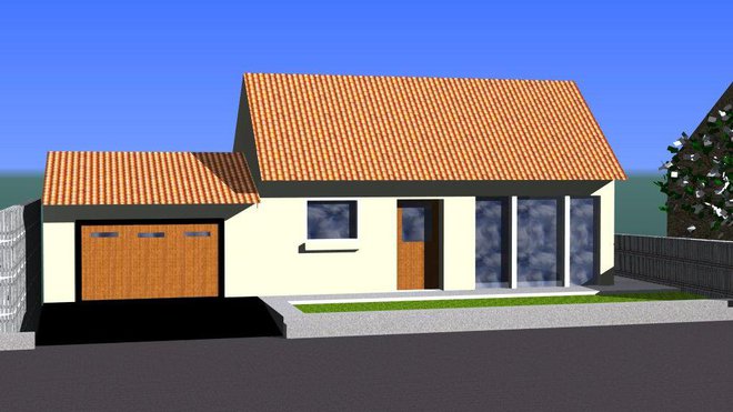 Illustration 3D photo réaliste de la future maison en environnement proche.