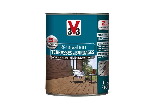 Le produit V33 Rénovation Terrasse &amp; Bardage est disponible sur le site www.V33.fr. Il faut attendre environ deux semaines avant d’obtenir une performance ainsi qu’une résistance optimale de votre terrasse.
