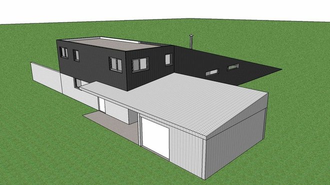 Derrière le dessin original du plan d’une maison, souvent des contraintes à respecter comme celles du terrain. Ici, le plan masse d’une maison composée de deux volumes en L qui s’imbriquent avec une toiture terrasse. La hauteur totale respecte les 6 mètres maximum réclamée par la réglementation. Sa géométrisation particulière cache aussi une rationalisation des coûts. Réalisation de l’architecte DPLG, Mickaël Tanguy (www.tanguy-architecte.com).