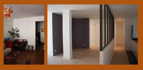 Le séjour cloisonné a fait place à un espace ouvert comme dans un loft. Les éléments de la nouvelle cuisine de couleur blanche se fondent dans l’espace.