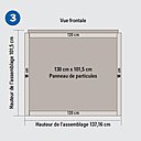 Etape 3 : fixez votre structure derrière le panneau de particules que vous venez de découper. Posez la structure sur le panneau, de façon à l’aligner avec le bord inférieur, en laissant dépasser une longueur de 4 cm du panneau de particules en haut, et une longueur de 4 cm du tasseau de 38 mm x 89 mm de chaque côté. Placez les vis aux quatre coins et au milieu de chaque côté de votre structure.