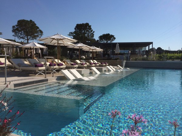 Un luxuriant jardin accueille des plantes et fleurs méditerranéennes. Un jeu de niveaux différentie les différents espaces.