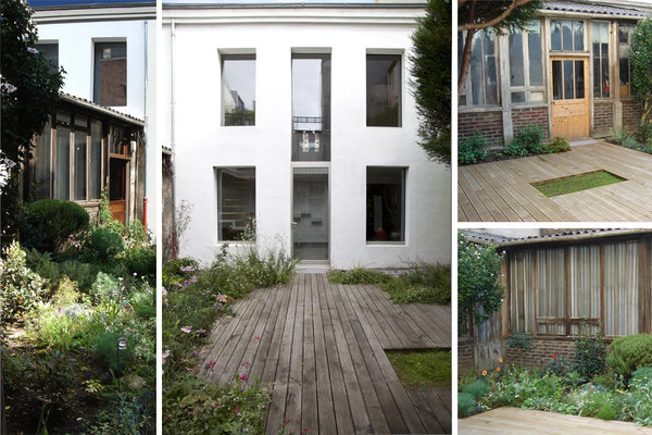 Le jardin en contrebas est une réelle surprise pour le visiteur, car totalement caché de la vue depuis la rue. Il dévoile également des dépendances, des anciens ateliers en bois qui rappellent l’authenticité du quartier, tout en apportant le charme d’un esprit «maison de campagne. Les ateliers attenants et existants, autrefois loués à des artisans ont été conservés dans leur jus.