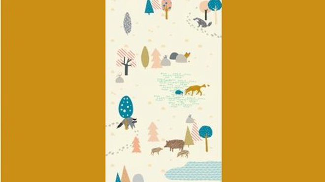 Les animaux de la forêt ornent ce papier-peint. Le rouleau de 2,50 x 0,53 m : 80 €. Mimi’Lou.