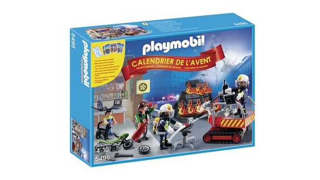 Pour les fans de Playmobil, un calendrier de l'Avent sur le thème des pompiers. Contient 4 personnages, une moto, un chariot de pompiers, une lance à eau, un chat et de nombreux accessoires. 25 €. Playmobil.