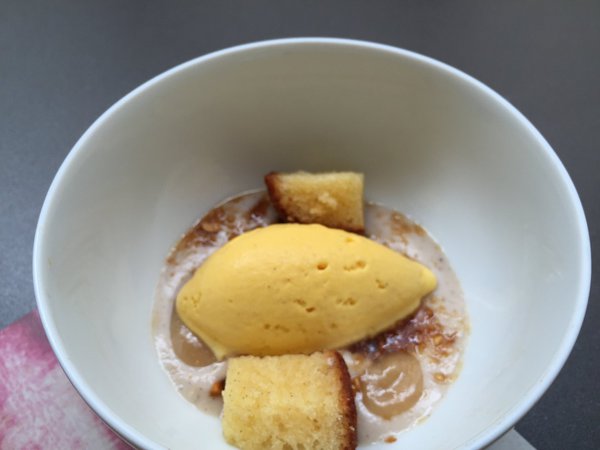 Glace courge miso, crème de marron et gâteau au yaourt. Pousse au crime…