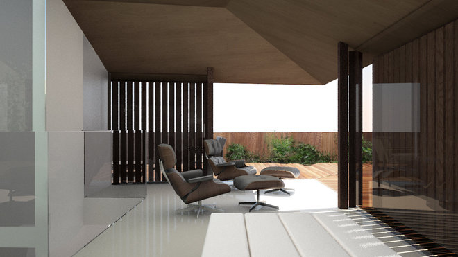 Dans le salon, le sol est recouvert d’un calepinage de pierres de grand format au doux ton de sable. Les murs et les plafonds sont peints en blanc. Les zones d’ombre sont recouvertes de panneaux de bois d'iroko. Dans le salon, le sol est recouvert d’un calepinage de pierres de grand format au doux ton de sable. Les murs et les plafonds sont peints en blanc. Les zones d’ombre sont recouvertes de panneaux de bois d'iroko.