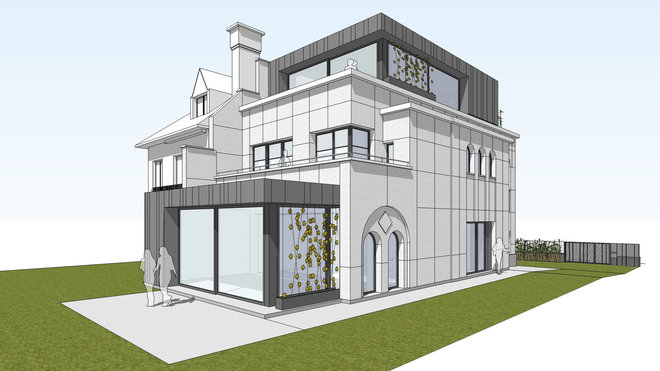 Une nouvelle annexe au rez-de-chaussée, traitée de la même manière que l’annexe en toiture, a permis d’agrandir et d’ouvrir le salon.