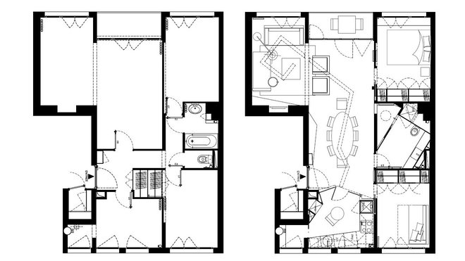 L’architecte doit proposer une nouvelle vision de l’espace. Dans cet appartement de 65 m², l’architecte DPLG Manuel Sequeira a supprimé l’entrée d’origine pour ouvrir l’espace. La cuisine est séparée par des portes vitrées translucides qui augmentent la profondeur et donnent du volume à la pièce de vie. Un balcon ouvre une perspective. Au plafond, un système d’éclairage avec effet de lignes obliques réunit l’espace. La salle de bains a été optimisée avec une douche aménagée dans un angle.