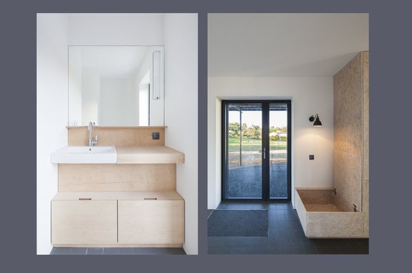 Le mobilier intégré est conçu en contreplaqué de bouleau clair associé à de l’OSB peint en blanc.