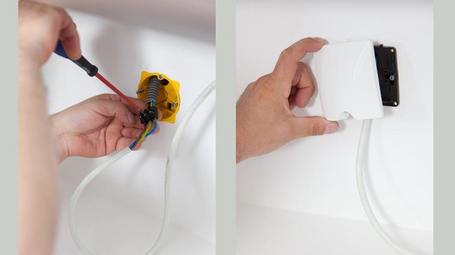 Etape 5: Connectez la terre, le neutre et la phase au circuit, puis terminez en fixant les caches de protection.