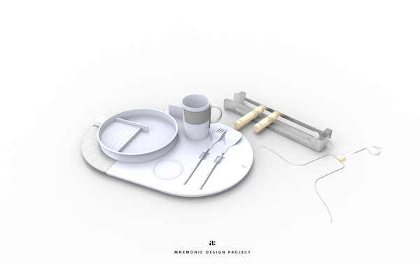 MNEMONIC Design Projet est un ensemble d’objets, dessinés avec des patients atteints d’Alzheimer. Ces objets se concentrent autour du repas avec des objets du quotidien comme une assiette facilitant le remplissage de la cuillère.
