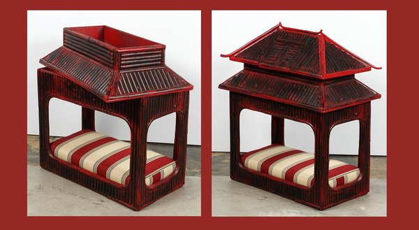 On trouve sur le site de vente 1stdibs plusieurs dogbeds crées par différents designers. Celui-ci au style chinois avec son bambou peint a été élaboré par Paul Marra. Le dessus du lit est modulable. Et pour le côté pratique, le toit s’ouvre pour offrir des rangements aux jouets de votre chien. Il faudra débourser 794,30 € pour cet adorable lit canin en bambou.