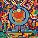 Tableau Huichol en fils  aux couleurs éclatantes qui fascinent depuis le milieu du XXème siècle les amateurs d'art.