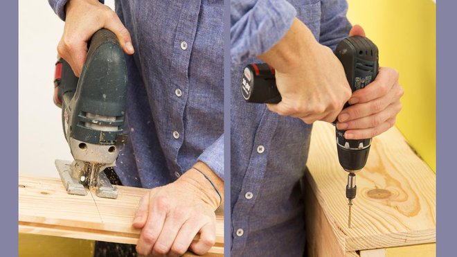 Etape 4 : les mesures reportées, vous pourrez alors découper ce lambris à la scie sauteuse et visser l’ensemble.