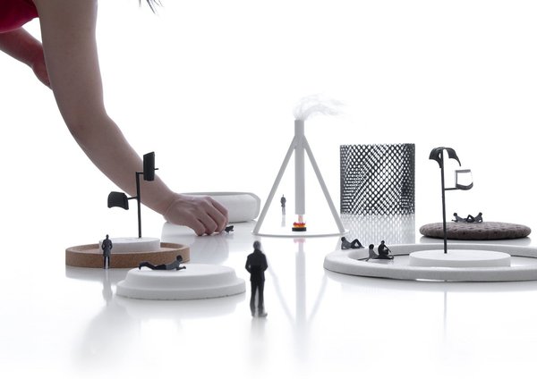 Dans la salle Anita Conti des Champs Libres, maquette de recherches représentant un espace urbain faisant partie de l’ensemble Rêveries Urbaines, une réflexion sur l’aménagement de la ville.