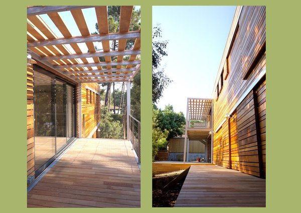 Le balcon-terrasse supérieur prolonge une grande pièce à vivre largement ouverte sur l’extérieur, grâce un large baie vitrée. Les rez-de-chaussée et premier étage profitent désormais d’une terrasse protégée du soleil.