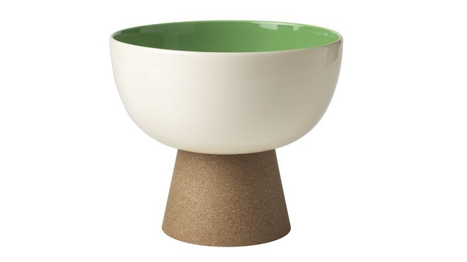 Grand plat de service en liège et faïence, support amovible, D.24 cm, 19,95 €.