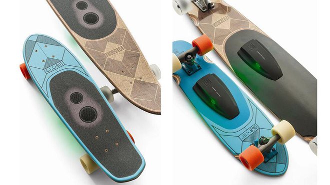 Enceinte skateboard GSB (Globe Speaker Board), est le tout premier longboard avec enceinte Bluetooth intégrée (!), avec lequel, vous pourrez allier le skateboard et l’écoute de la musique. Robuste, cette enceinte nomade résiste aussi bien aux impacts qu’à l’eau. Existe en deux formats : 250 € pour le petit modèle et 300 € pour le plus grand. Le skate GSB a reçu l’ISPO AWARD 2016 dans la catégorie skate.