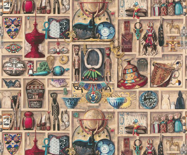 Un des grands classiques des collections est le thème du voyage. Tissu mural ou rideaux, Retour de Voyage imprimé sur lin.