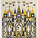 Dessin d’un panneau textile, création Alexander Girard, début 1970. Dimensions : 63 x 110 cm. Succession Alexander Girard, Vitra Design Museum.